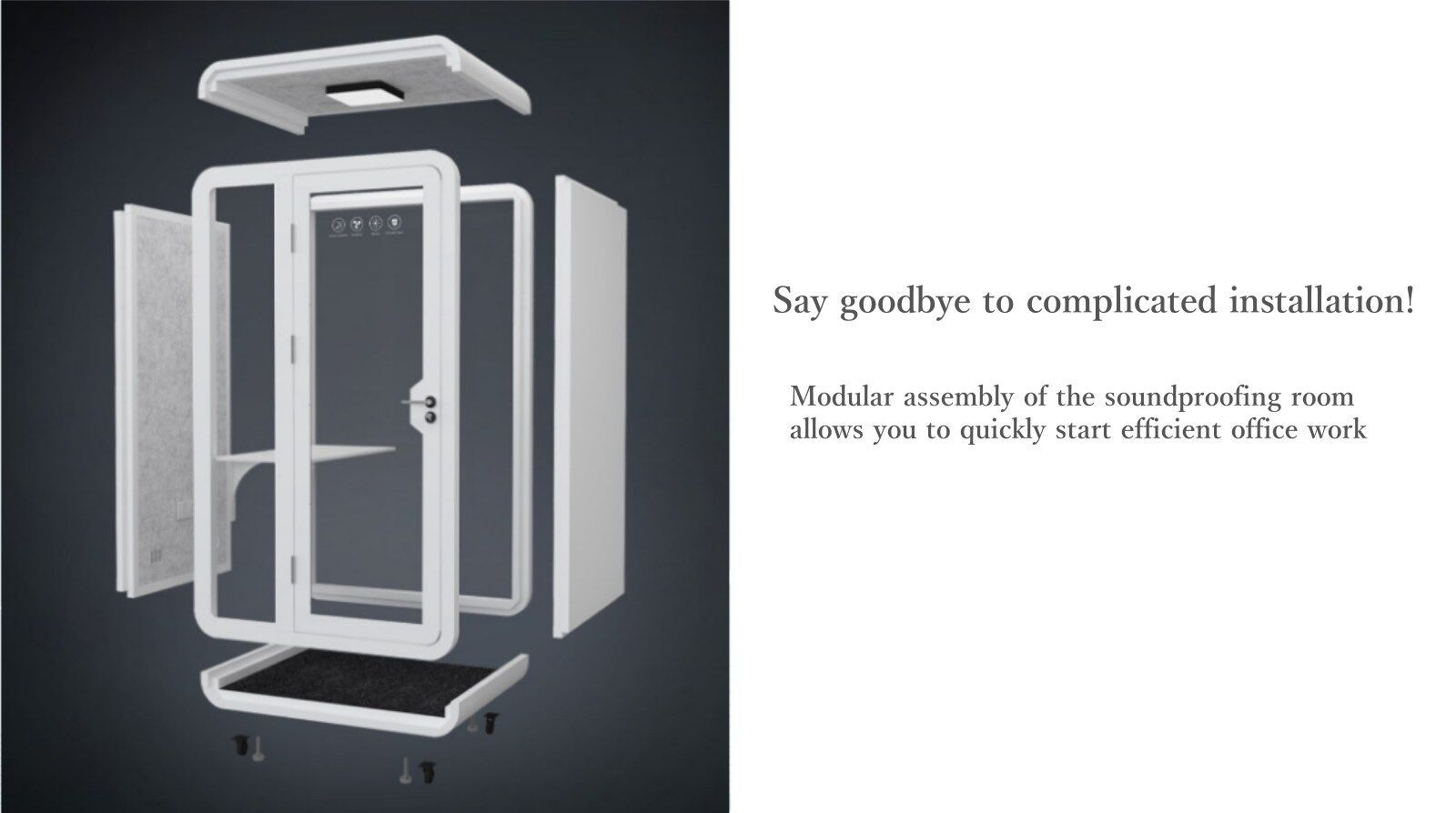 Focus-Optimized Sound Booth with Socket & Wheels & Light for Open Offices Quick assembly
