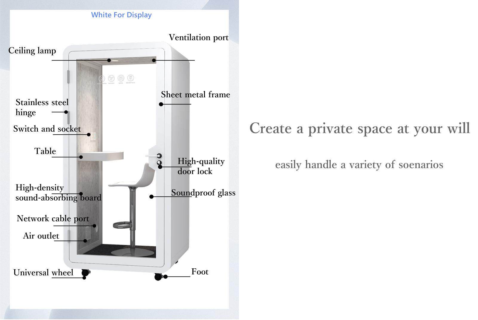 Portable Sound Proofing Booths with Yellow or Red Color Smart Office Pods a private space