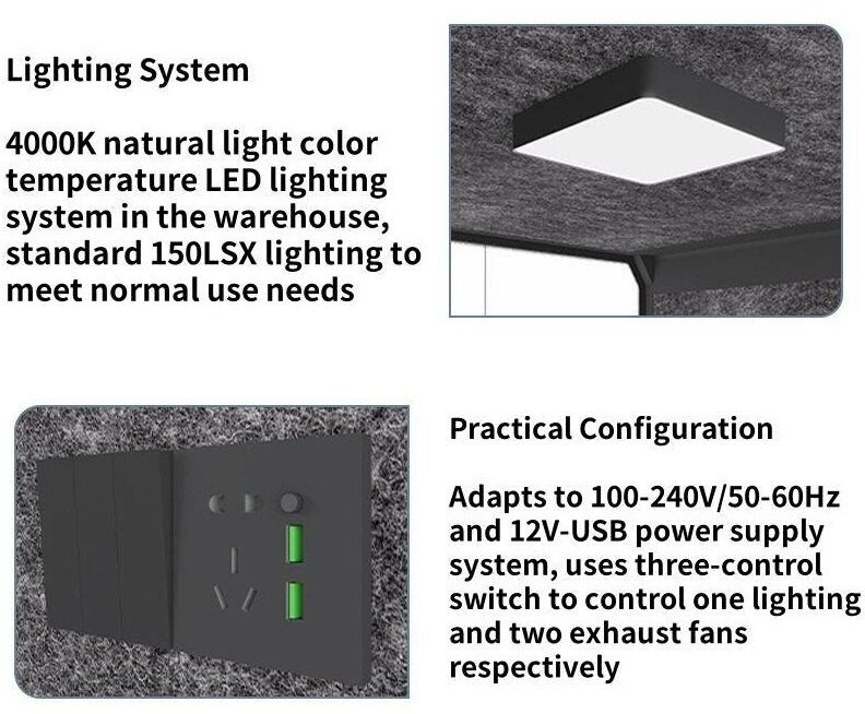 Portable Soundproof Office Pod for Remote Work with Light & Socket Accessories details