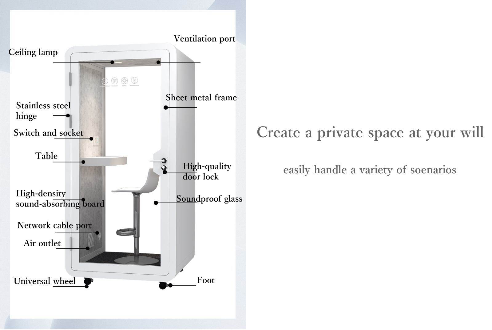 Removable Acoustic Phone Booths - White Modern Style & Silent Ventilation Pods a private space