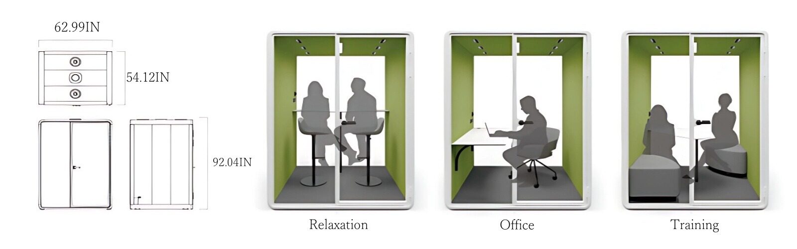 Comfortable Sound Isolation Office Booth - Smart Control & Human Body Sensing 1-2 person soundproof pod