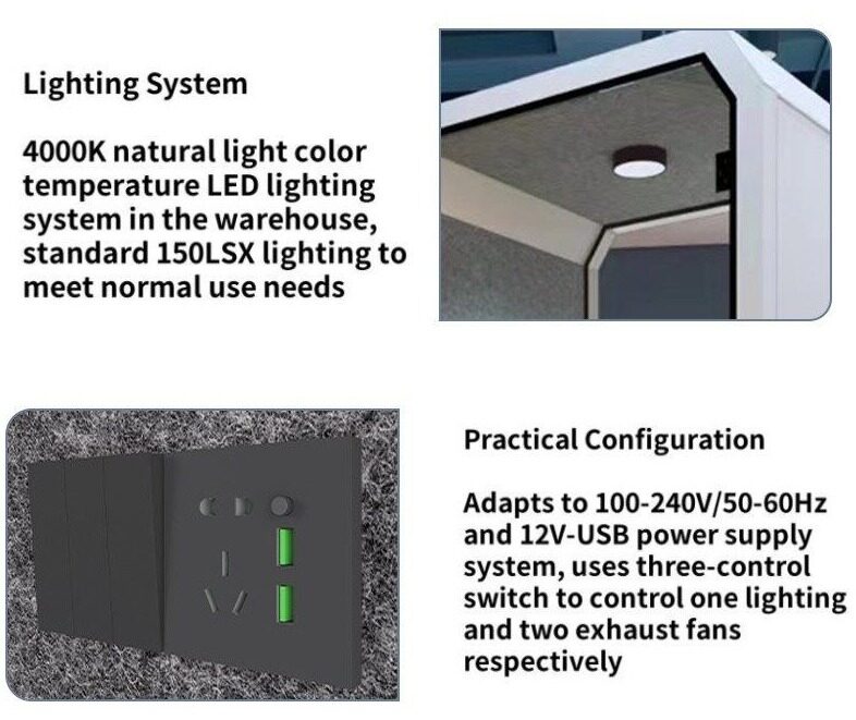 Single Office Pod - Diamond-Frame Soundproof Booth with 35dB Isolation Accessories details